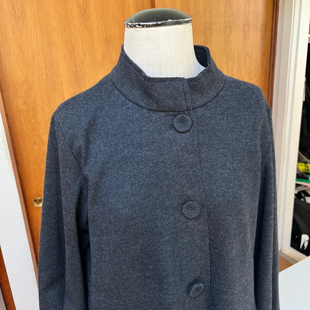 Eileen Fisher Womens Charcoal Gray Mock Neck Button Front Jacket Size M - Picture 6 of 14